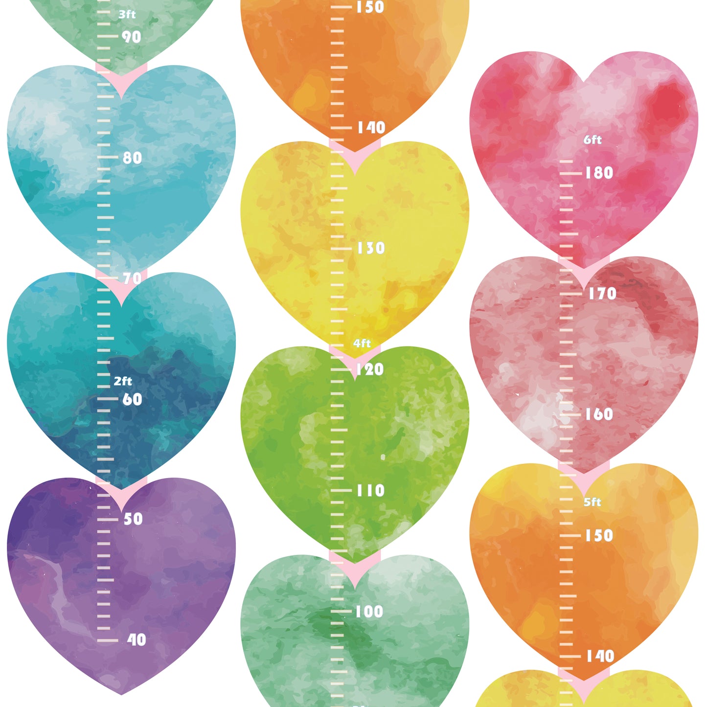 Rainbow Heart design - Height chart