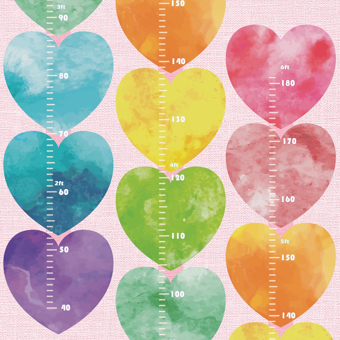 Rainbow Heart design - Height chart