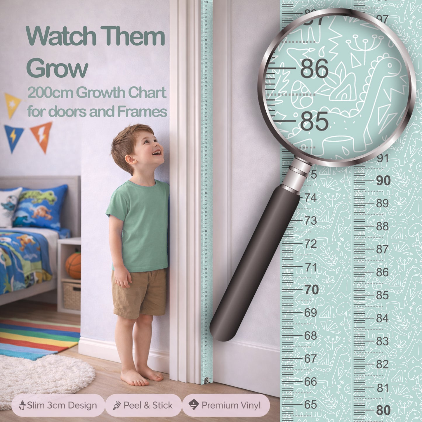 Green dinosaur design - Door frame height chart