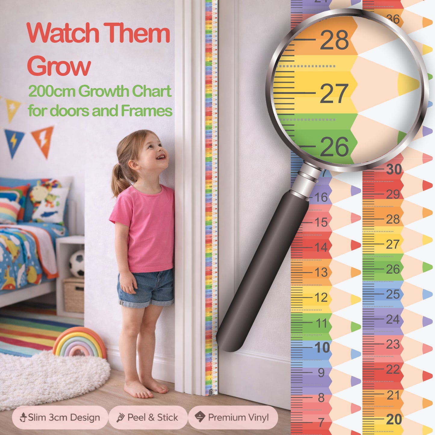 Rainbow Pencil design - Door frame height chart