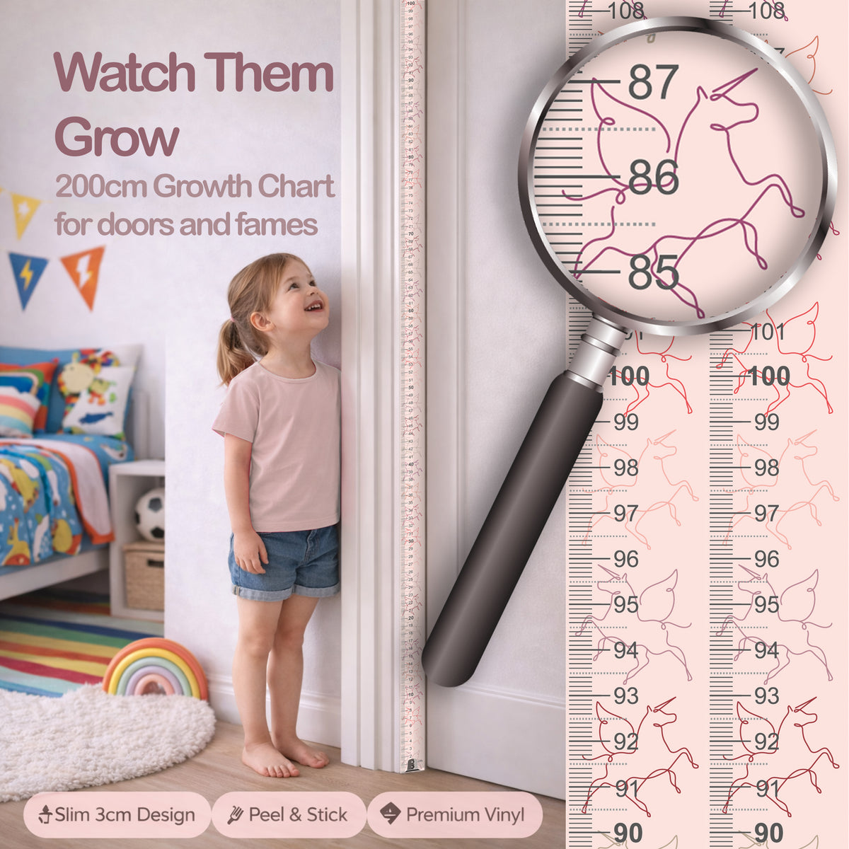 Pink unicorn design - Door frame height chart