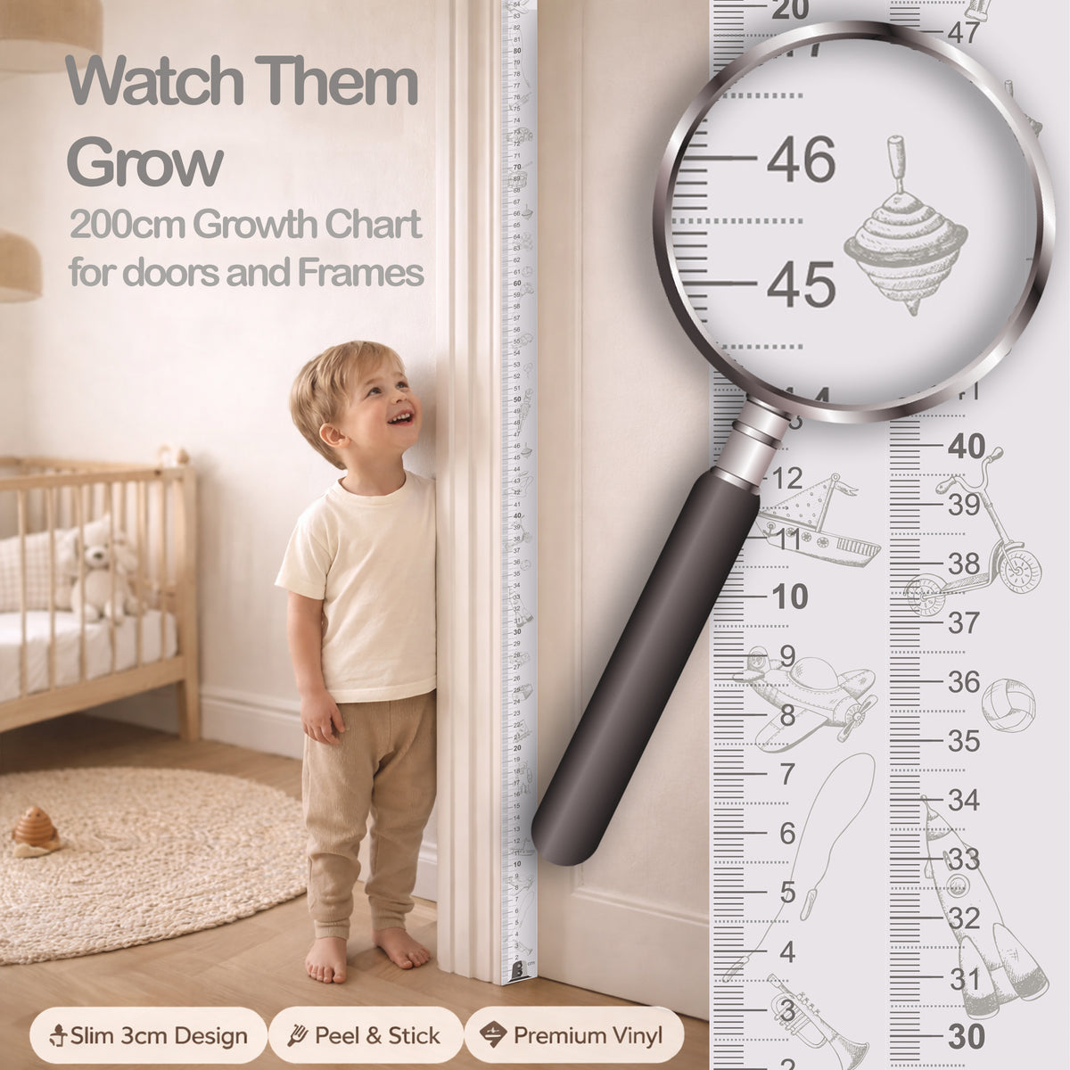 Vintage boy toy design - Door frame height chart